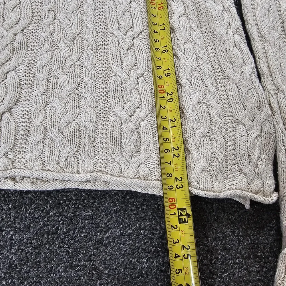 Ralph Lauren Cable Knit Sweater Womens Medium Oatmeal Scoop Neck Preppy Party‎